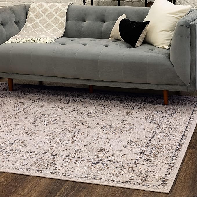 Mohawk Home Kinston Traditional Ornamental Beige 3' x 5' Area Rug Perfect for Kitchen, Living Room, Dining Room