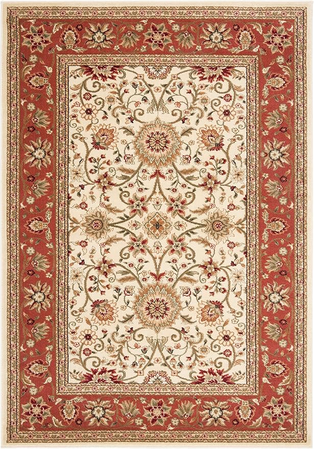 SAFAVIEH Lyndhurst Collection Area Rug - 5'3" x 7'6", Ivory & Rust, Traditional Oriental Design, Non-Shedding & Easy Care, Ideal for High Traffic Areas in Living Room, Bedroom (LNH212R)
