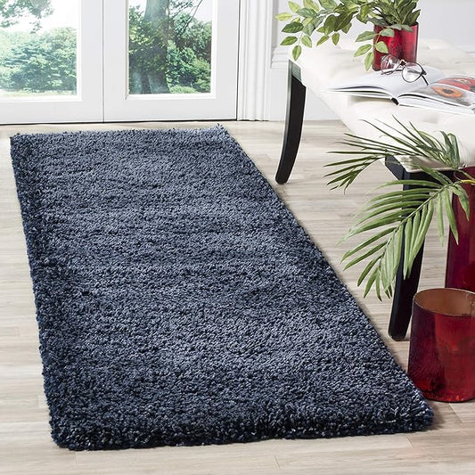 SAFAVIEH Santa Monica Shag Collection Runner - 2'3" x 9', Navy, Solid Design, Non-Shedding & Easy Care, 2-inch Thick, Ideal for The Living Room, Dining, Bedroom (SGN725)
