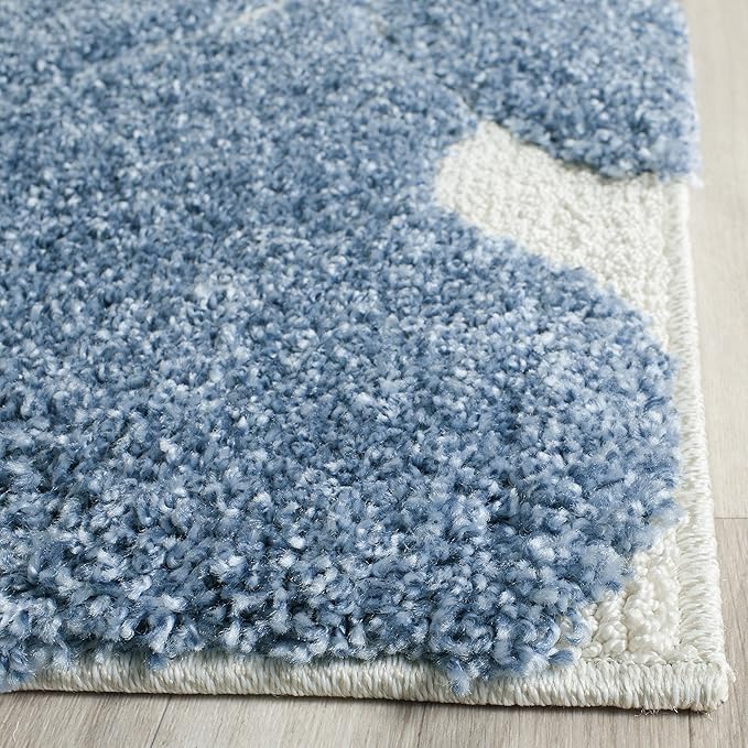 SAFAVIEH Florida Shag Collection Runner Rug - 2'3" x 13', Light Blue & Cream, Scroll Design, Non-Shedding & Easy to Clean, High-Low Plush Pile, Ideal for Bedroom, Foyer, Hallway (SG455-6011)