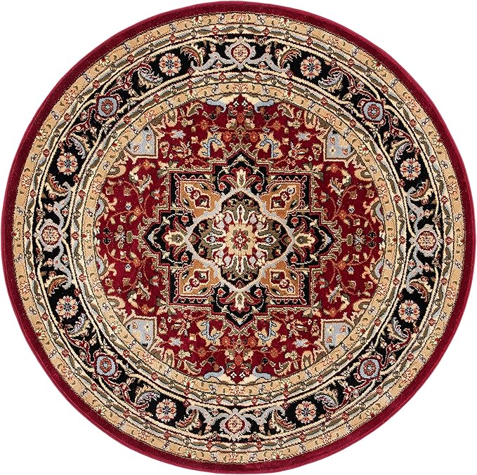 SAFAVIEH Lyndhurst Collection Area Rug - 10' Round, Red & Black, Traditional Oriental Design, Non-Shedding & Easy Care, Ideal for High Traffic Areas in Living Room, Bedroom (LNH330B)