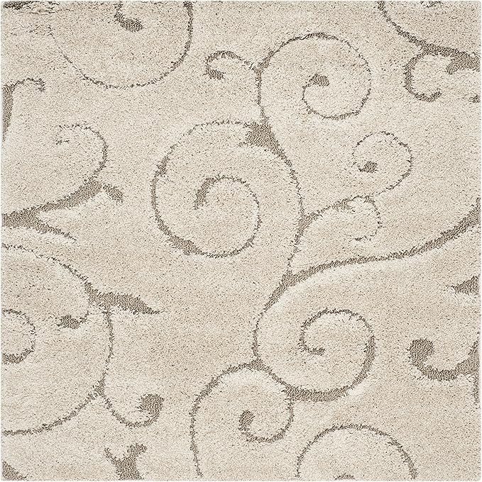 SAFAVIEH Florida Shag Collection Area Rug - 5' Square, Cream & Beige, Scroll Design, Non-Shedding & Easy to Clean, High-Low Plush Pile, Ideal for Living Room, Bedroom, Dining Space (SG455-1113)