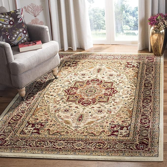 SAFAVIEH Lyndhurst Collection Area Rug - 5'3" x 7'6", Ivory & Red, Traditional Oriental Design, Non-Shedding & Easy Care, Ideal for High Traffic Areas in Living Room, Bedroom (LNH330A)