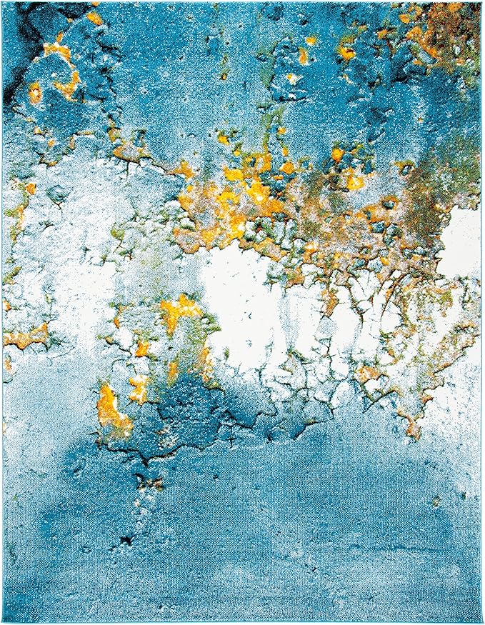 SAFAVIEH Glacier Collection 11' x 15' Blue/Gold GLA125M Abstract Non-Shedding Living Room Dining Bedroom Area Rug