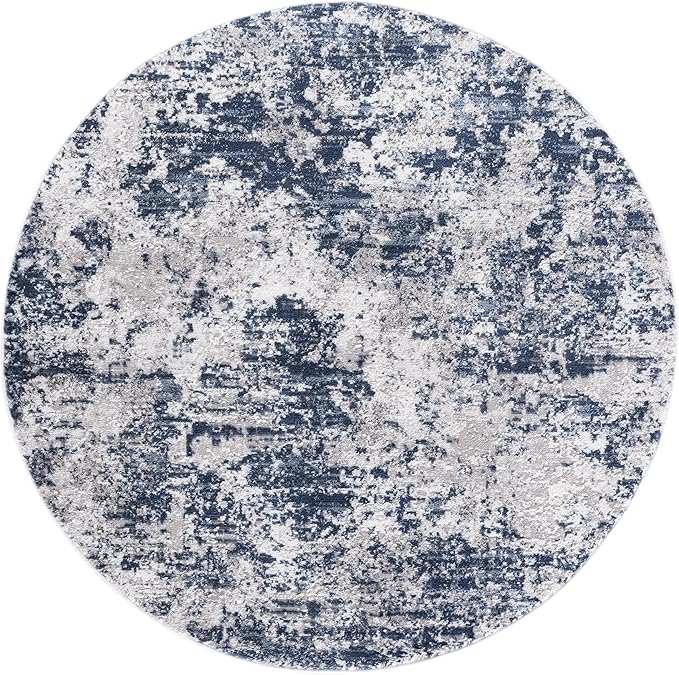 SAFAVIEH Amelia Collection Area Rug - 5'3" Round, Ivory & Navy, Modern Abstract Design, Non-Shedding & Easy Cleaning, Ideal for Living Room, Bedroom, Dining Space (ALA705A)