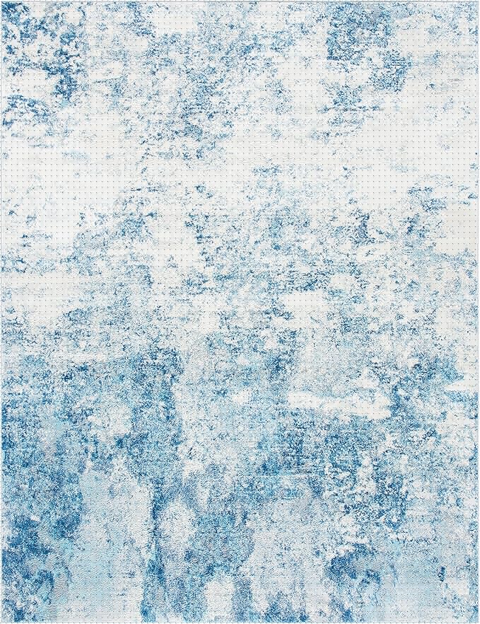 SAFAVIEH Brentwood Collection X-Large Area Rug - 11' x 15', Ivory & Navy, Modern Abstract Design, Non-Shedding & Easy Care, Ideal for High Traffic Areas in Living Room, Bedroom (BNT822B)