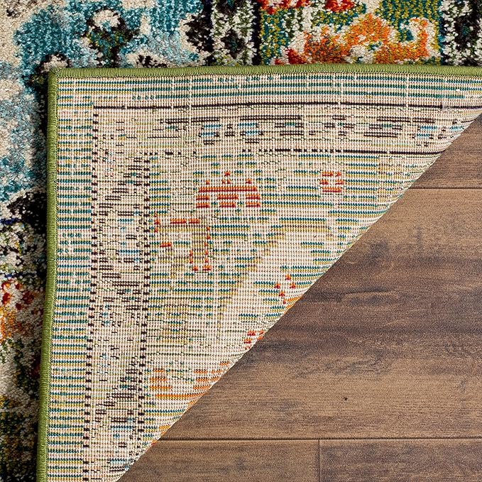 SAFAVIEH Monaco Collection Runner Rug - 2'2" x 6', Forest Green & Light Blue, Non-Shedding & Easy to Clean, Distressed Medallion Design, Ideal for Hallway, Foyer, Entryway, Kitchen, Bedroom (MNC243F)