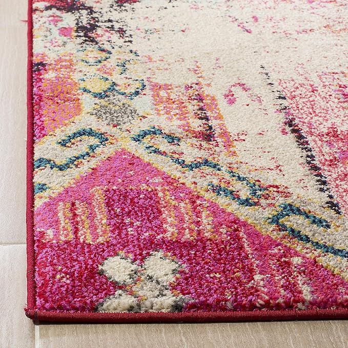 SAFAVIEH Monaco Collection Area Rug - 5'1" x 7'7", Magenta & Multi, Boho Chic Tribal Distressed Design, Non-Shedding & Easy Care, Ideal for High Traffic Areas in Living Room, Bedroom (MNC222D)