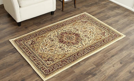 SAFAVIEH Lyndhurst Collection Accent Rug - 3'3" x 5'3", Ivory & Red, Traditional Oriental Design, Non-Shedding & Easy Care, Ideal for High Traffic Areas in Entryway, Living Room, Bedroom (LNH330A)