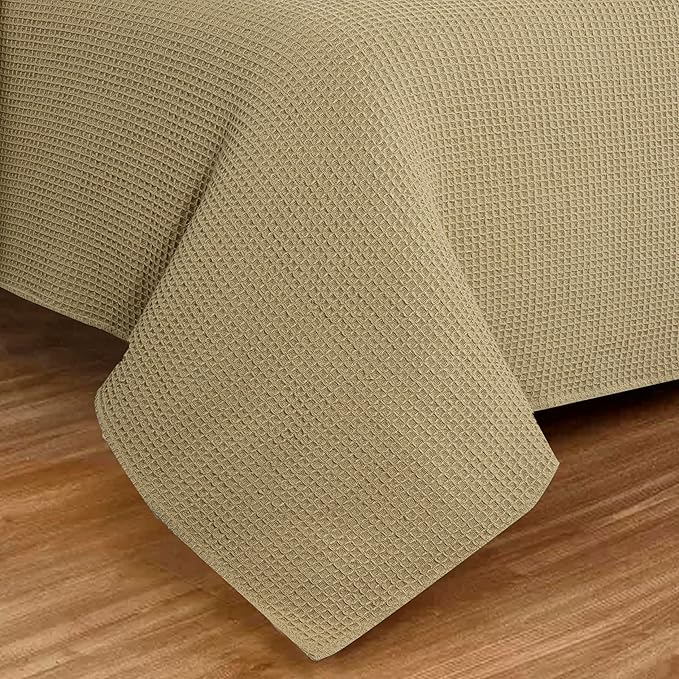 Bed & Bath Home Premium 100% Cotton Waffle Weave Blanket Twin Size – Soft Breathable Lightweight Comfort, Natural All-Season Bed Blanket, Easy-Care Bedspread for Bed & Couch (Khaki)