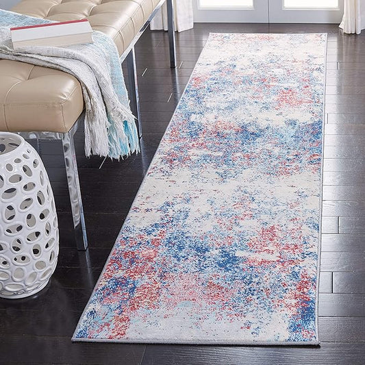 SAFAVIEH Brentwood Collection Runner Rug - 2' x 10', Navy & Red, Modern Abstract Design, Non-Shedding & Easy Care, Ideal for High Traffic Areas in Living Room, Bedroom (BNT822N)