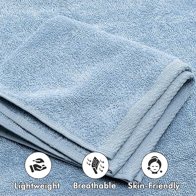 Bath Towels Set of 8 – 100% Cotton (Sky Blue) Bathroom Towel Set Bale Includes 2 Bath, 2 Hand, 4 Face Towels – Soft, Absorbent & Quick Dry Towel for Bathroom, Spa, Kitchen, Hotel Use