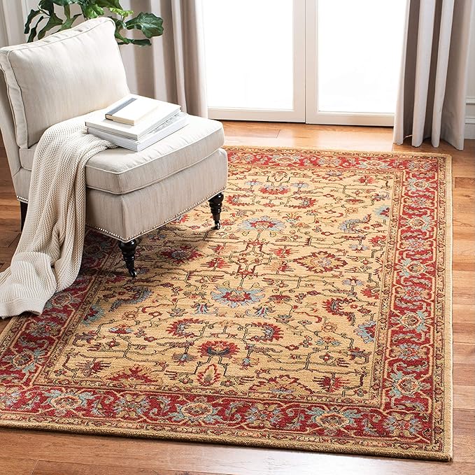 SAFAVIEH Area Rug 8x10 - Mahal Collection - Large - Beige & Red, Traditional Oriental Design, Non-Shedding & Easy Cleaning, Ideal for Living Room, Bedroom, Office, Dining Space (MAH693B)