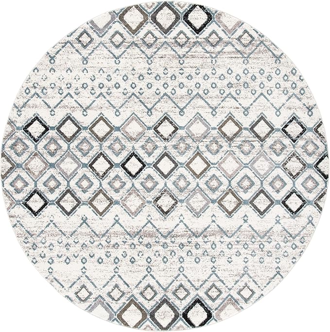 SAFAVIEH Amsterdam Collection Area Rug - 10' Round, Ivory & Grey, Moroccan Boho Design, Non-Shedding & Easy Care, Ideal for High Traffic Areas in Living Room, Bedroom (AMS108A)
