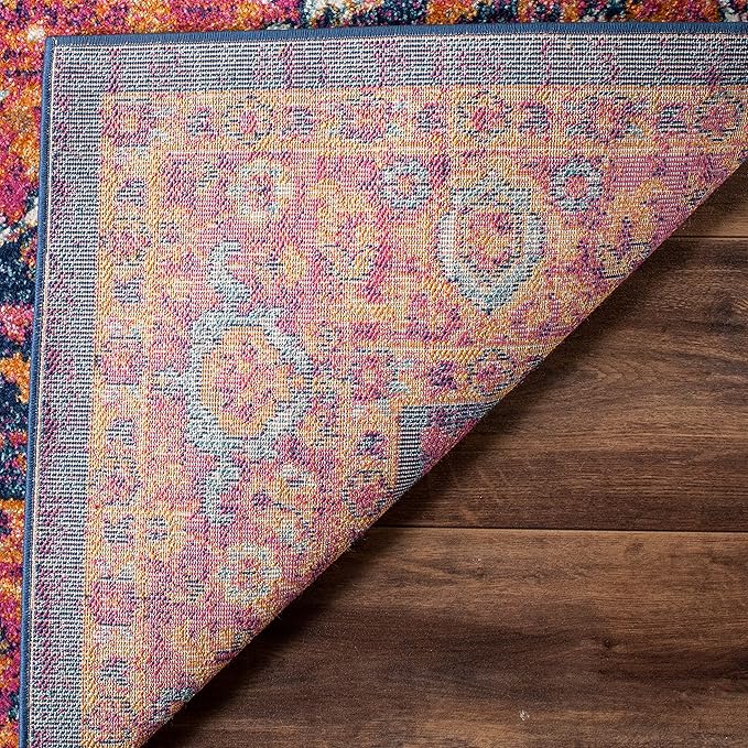 SAFAVIEH Evoke Collection Area Rug - 5'3" Square, Fuchsia & Orange, Oriental Medallion Distressed Design, Non-Shedding & Easy Care, Ideal for High Traffic Areas in Living Room, Bedroom (EVK275S)