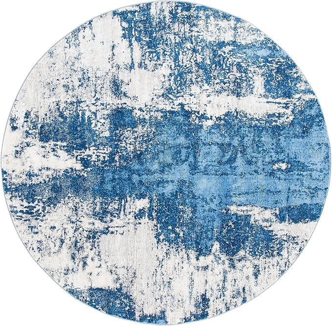 SAFAVIEH Jasper Collection Area Rug - 5' Round, Blue & Ivory, Modern Abstract Design, Non-Shedding & Easy Care, Ideal for High Traffic Areas in Living Room, Bedroom (JSP101M)