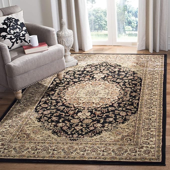 SAFAVIEH Lyndhurst Collection Area Rug - 9' x 12', Black & Ivory, Traditional Oriental Medallion Design, Non-Shedding & Easy Care, Ideal for High Traffic Areas in Living Room, Bedroom (LNH222A)