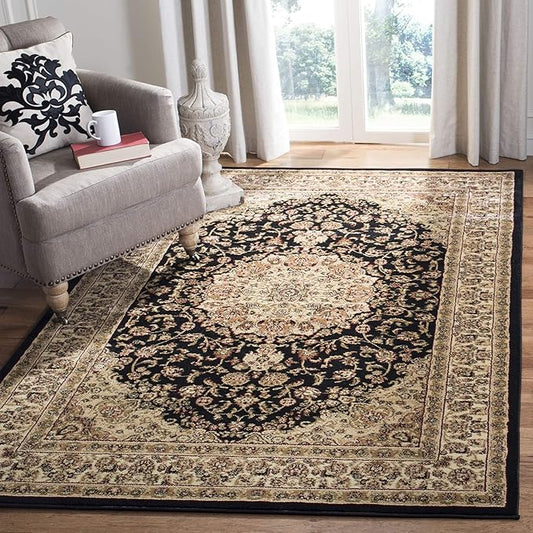 SAFAVIEH Lyndhurst Collection Area Rug - 9' x 12', Black & Ivory, Traditional Oriental Medallion Design, Non-Shedding & Easy Care, Ideal for High Traffic Areas in Living Room, Bedroom (LNH222A)