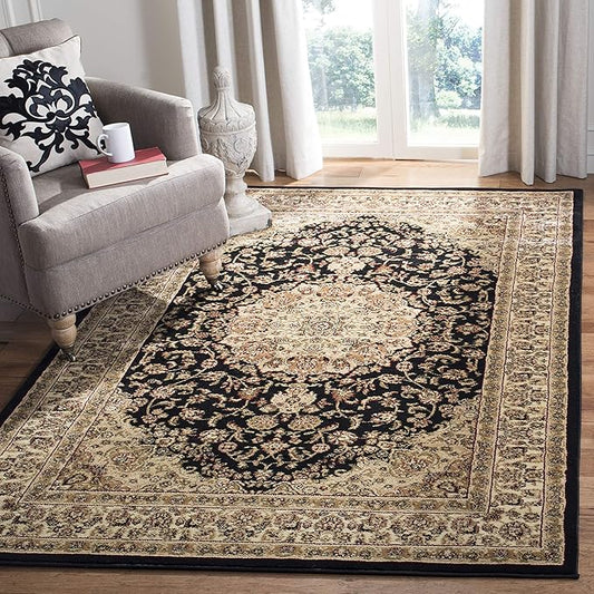 SAFAVIEH Lyndhurst Collection Area Rug - 5'3" x 7'6", Black & Ivory, Traditional Oriental Medallion Design, Non-Shedding & Easy Care, Ideal for High Traffic Areas in Living Room, Bedroom (LNH222A)