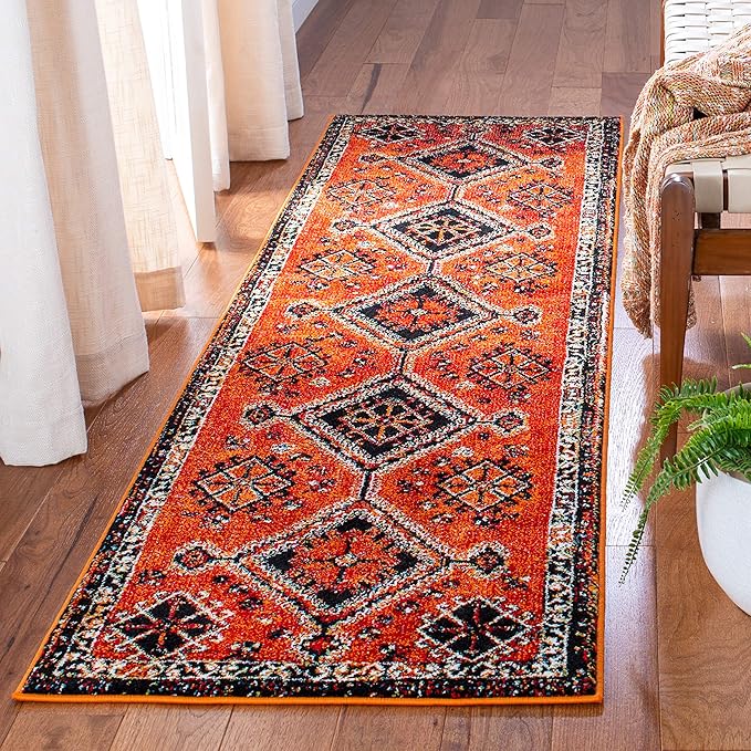 SAFAVIEH Vintage Hamadan Collection Runner Rug - 2'3" x 12', Orange & Red, Oriental Traditional Persian Design, Non-Shedding & Easy Care, Ideal for High Traffic Areas in Living Room, Bedroom (VTH293P)