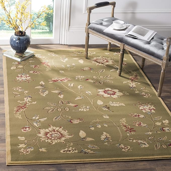 SAFAVIEH Lyndhurst Collection Area Rug - 6'7" x 9'6", Green & Multi, Traditional Floral Design, Non-Shedding & Easy Care, Ideal for High Traffic Areas in Living Room, Bedroom (LNH552-5291)