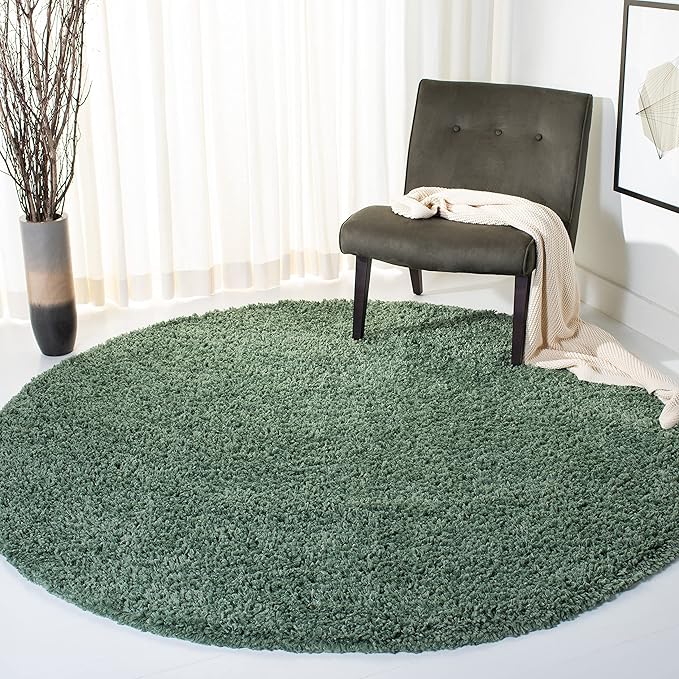 SAFAVIEH August Shag Collection 6'7" Round Green AUG200Y Solid Non-Shedding Living Room Bedroom Dining Room Entryway Plush 1.5-inch Thick Area Rug