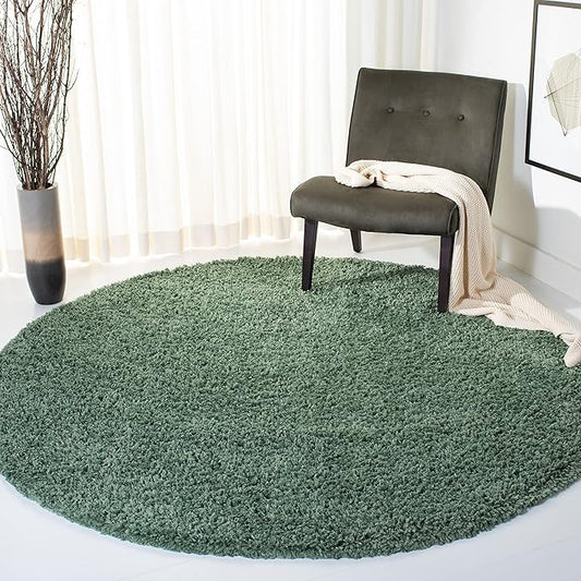 SAFAVIEH August Shag Collection 6'7" Round Green AUG200Y Solid Non-Shedding Living Room Bedroom Dining Room Entryway Plush 1.5-inch Thick Area Rug