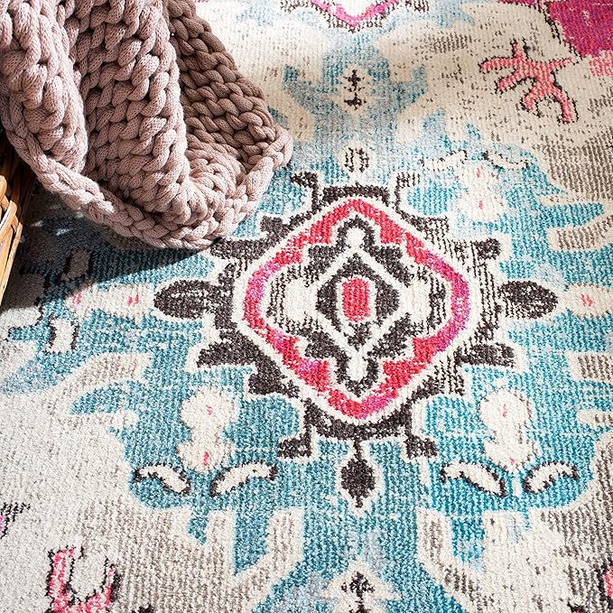 SAFAVIEH Monaco Collection Runner Rug - 2'2" x 12', Pink & Multi, Non-Shedding & Easy to Clean, Distressed Medallion Design, Ideal for Hallway, Foyer, Entryway, Kitchen, Bedroom (MNC243D)