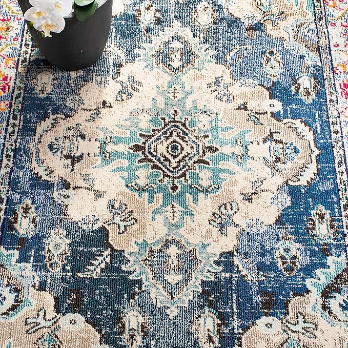 SAFAVIEH Monaco Collection Area Rug - 10' x 14', Navy & Light Blue, Non-Shedding & Easy to Clean, Distressed Medallion Design, Ideal for Living Room, Bedroom, Dining Space (MNC243N)