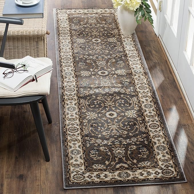 SAFAVIEH Lyndhurst Collection Area Rug - 9' x 12', Light Beige & Anthracite, Traditional Oriental Design, Non-Shedding & Easy Care, Ideal for High Traffic Areas in Living Room, Bedroom (LNH340K)