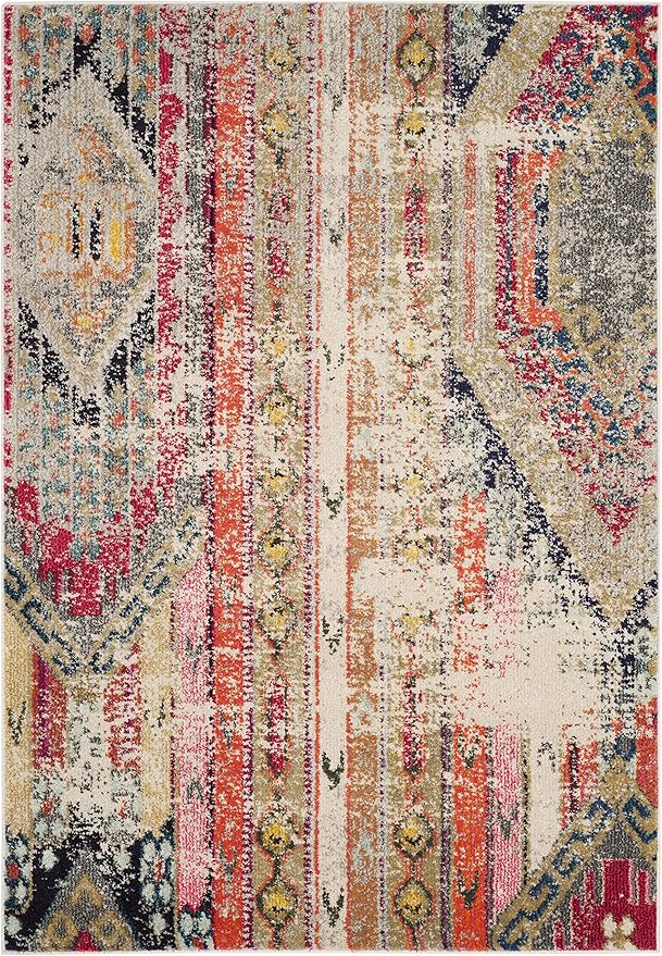 SAFAVIEH Monaco Collection Accent Rug - 3' x 5', Light Grey & Multi, Tribal Distressed Design, Non-Shedding & Easy Care, Ideal for High Traffic Areas in Entryway, Living Room, Bedroom (MNC222G)