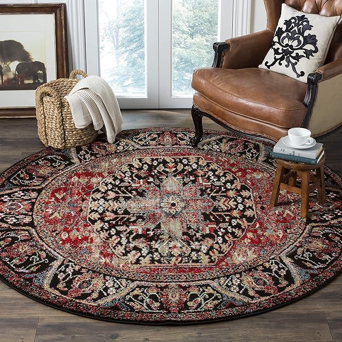 SAFAVIEH Vintage Hamadan Collection 11' Round Red / Multi VTH215A Oriental Traditional Persian Non-Shedding Dining Room Entryway Foyer Living Room Bedroom Area Rug