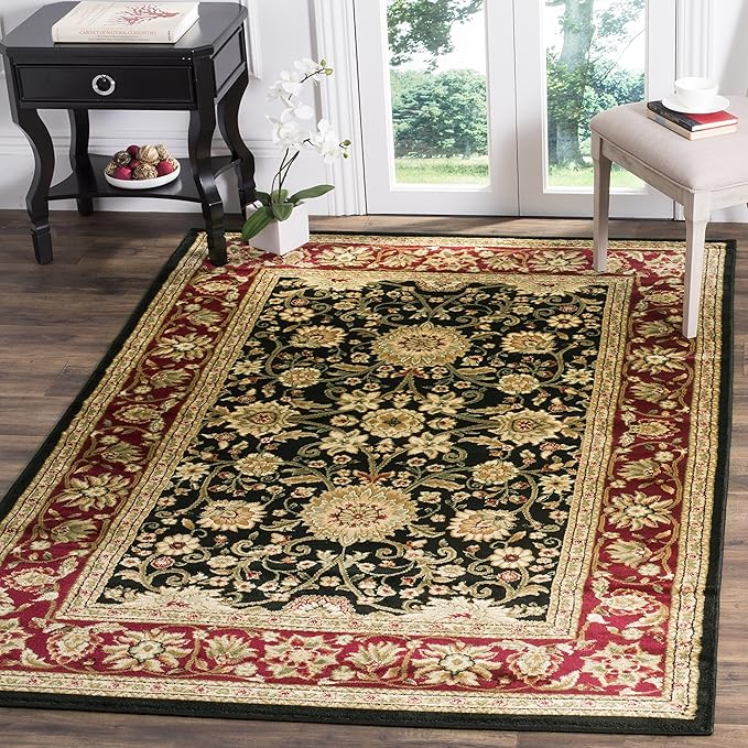SAFAVIEH Lyndhurst Collection Area Rug - 3'3" Square, Black & Red, Traditional Oriental Design, Non-Shedding & Easy Care, Ideal for High Traffic Areas in Living Room, Bedroom (LNH212G)