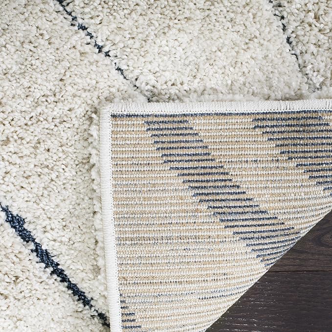 SAFAVIEH Florida Shag Collection Runner Rug - 2'3" x 7', Cream & Blue, Non-Shedding & Easy Care, 1.2-inch Thick Ideal for High Traffic Areas in Living Room, Bedroom (SG472-1165)