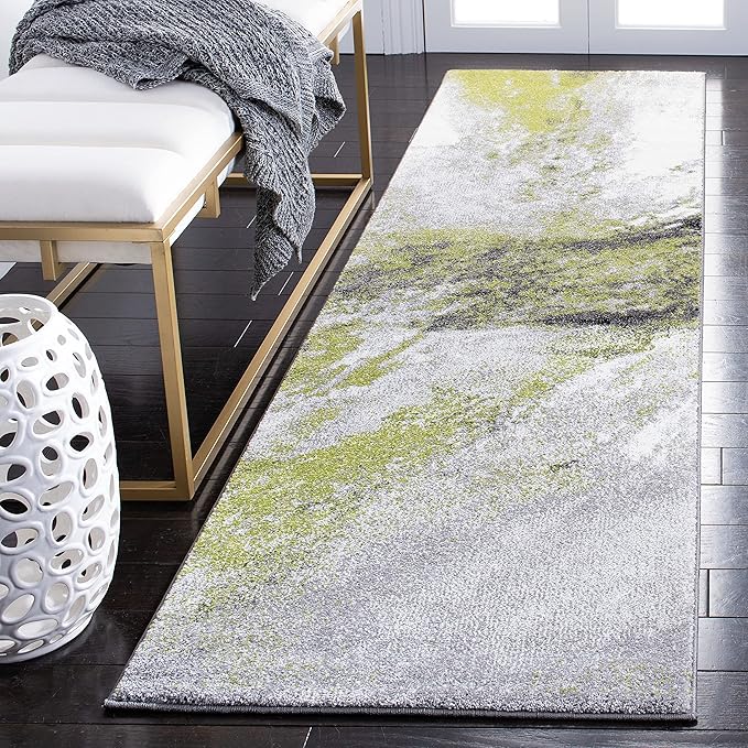SAFAVIEH Galaxy Collection Runner Rug - 2'3" x 8', Grey & Green, Modern Abstract Design, Non-Shedding & Easy Care, Ideal for High Traffic Areas in Living Room, Bedroom (GAL117F)