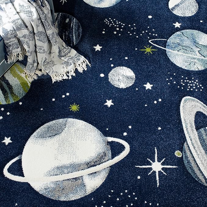 SAFAVIEH Area Rug 8x10 - Carousel Kids Collection - Large - Navy & Ivory, Non-Shedding & Easy Cleaning, Ideal for Boys & Girls in Playroom, Nursery, Bedroom (CRK103N)
