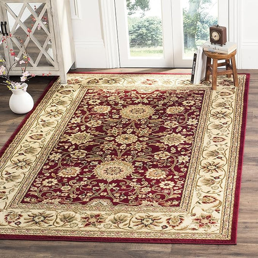SAFAVIEH Lyndhurst Collection Area Rug - 5'3" Square, Red & Ivory, Traditional Oriental Design, Non-Shedding & Easy Care, Ideal for High Traffic Areas in Living Room, Bedroom (LNH212F)