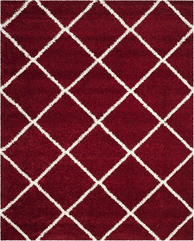 SAFAVIEH Hudson Shag Collection X-Large Area Rug - 11' x 15', Red & Ivory, Modern Trellis Design, Non-Shedding & Easy Care, 2-inch Thick Ideal for High Traffic Areas in Living Room, Bedroom (SGH281R)