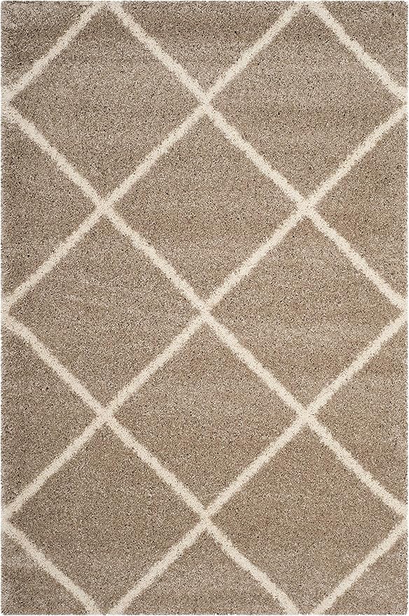 SAFAVIEH Hudson Shag Collection Accent Rug - 4' x 6', Beige & Ivory, Modern Trellis Design, Non-Shedding & Easy Care, 2-inch Thick Ideal for High Traffic Areas in Foyer, Living Room, Bedroom (SGH281S)