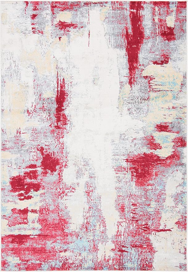 SAFAVIEH Jasper Collection Accent Rug - 4' x 6', Red & Ivory, Modern Abstract Design, Non-Shedding & Easy Care, Ideal for High Traffic Areas in Entryway, Living Room, Bedroom (JSP101Q)