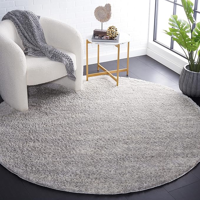 SAFAVIEH Berber Shag Collection Accent Rug - 4' Round, Grey & Ivory, Modern Design, Non-Shedding & Easy Care, 1.2-inch Thick, Ideal for The Living Room, Bedroom, Dining Room (BER563G-4R)