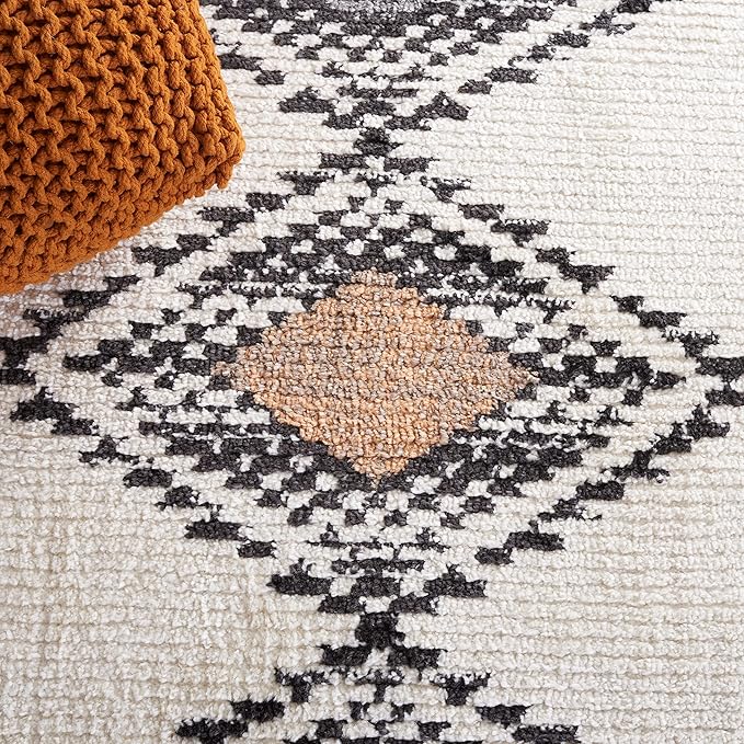 SAFAVIEH Moroccan Tassels Collection Area Rug - 8'8" x 12', Ivory & Orange, Modern Boho Rustic Design, Non-Shedding & Easy Care, Ideal for High Traffic Areas in Living Room, Bedroom (MRT105A)