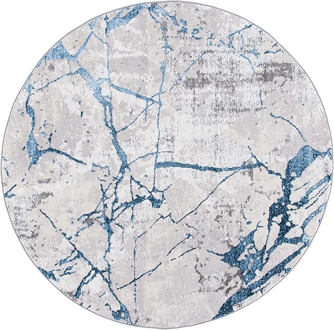 SAFAVIEH Amelia Collection 5' Round Grey/Blue ALA293F Modern Abstract Non-Shedding Living Room Dining Bedroom Foyer Area Rug