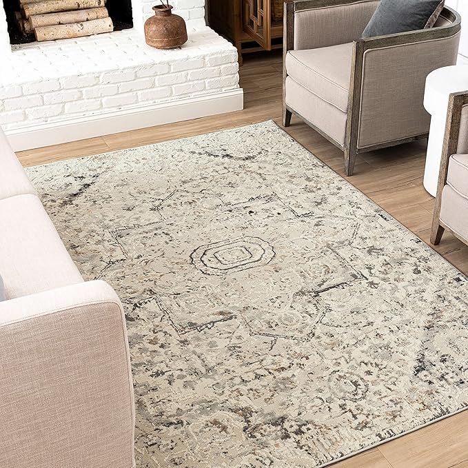 Mohawk Home Invati Traditional Floral Ornamental Cream 3' 11" x 6' Area Rug Perfect for Living Room, Dining Room, Office
