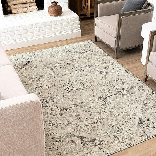 Mohawk Home Invati Traditional Floral Ornamental Cream 5' 3" x 8' Area Rug Perfect for Living Room, Dining Room, Office