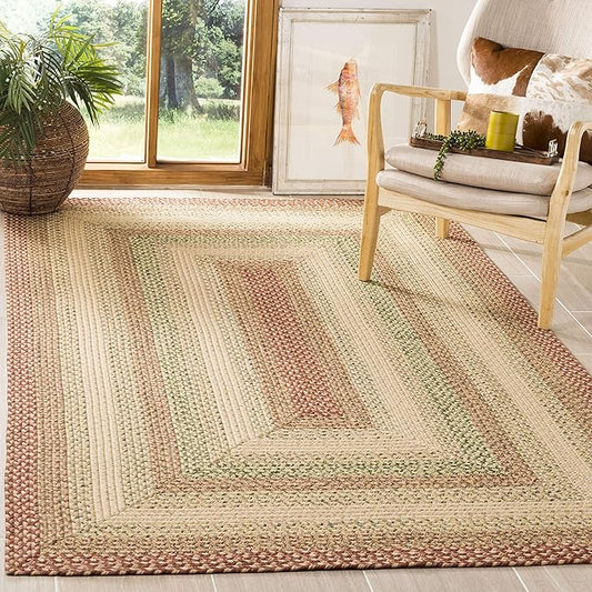 SAFAVIEH Washable Rug Outdoor Braided Collection - 6' x 8', Rust & Multi, Handmade & Reversible, Non-Shedding & Easy to Clean, Ideal for Patio, Backyard, Mudroom (BRD303A)