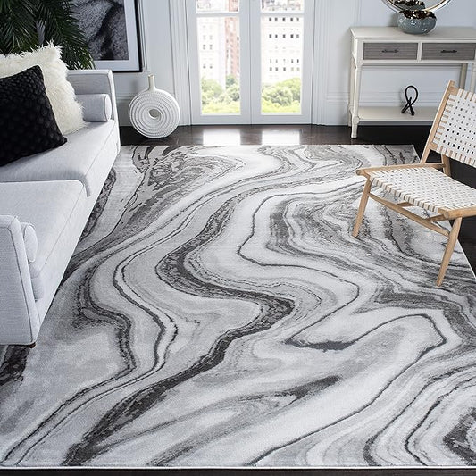 SAFAVIEH Craft Collection Area Rug - 8' x 10', Grey & Silver, Modern Abstract Design, Non-Shedding & Easy Care, Ideal for High Traffic Areas in Living Room, Bedroom (CFT819G)