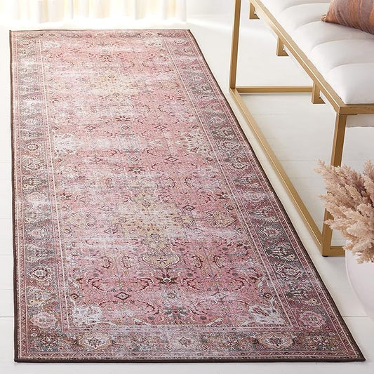 SAFAVIEH Washable Rug Tucson Collection - 2'6" x 4', Pink & Beige, Slip Resistant & Easy to Clean, Ideal for Living Room, Bedroom, Dining Space (TSN144U)