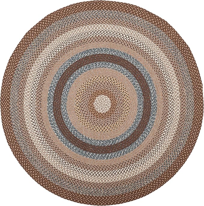 SAFAVIEH Washable Rug Outdoor Braided Collection - 5' Round, Brown & Multi, Handmade & Reversible, Non-Shedding & Easy to Clean, Ideal for Patio, Backyard, Mudroom (BRD313A)