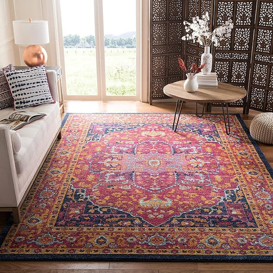 SAFAVIEH Evoke Collection 8' x 10' Fuchsia / Orange EVK275S Oriental Medallion Distressed Non-Shedding Living Room Bedroom Dining Home Office Area Rug